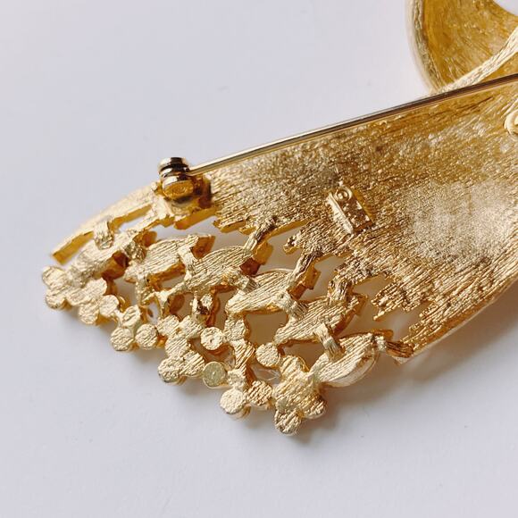 VTG Signed JJ Brooch 1960s Marquise Rhinestone Mid Century Gold Tone Pin - Picture 11 of 12